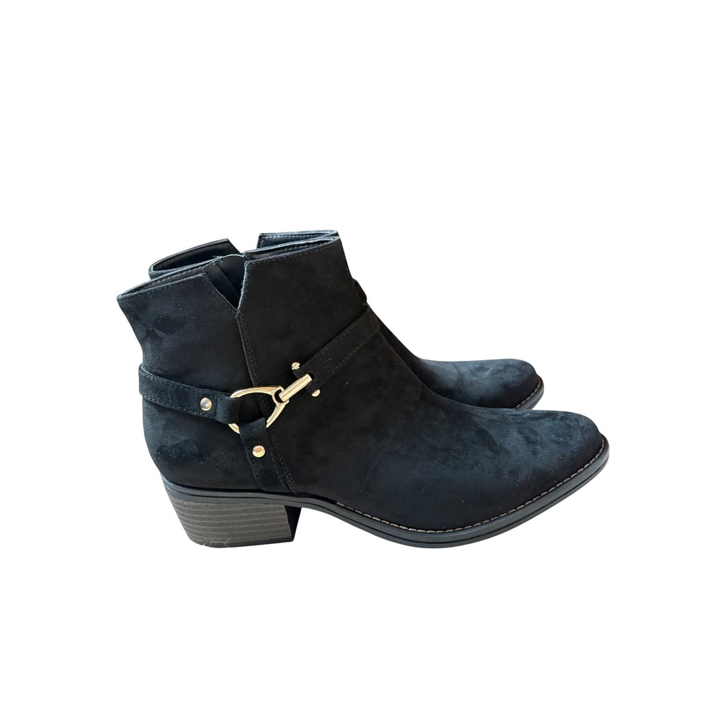 White Mountain Womens Black Ankle Boots Horsebit Buckle Booties Size 10